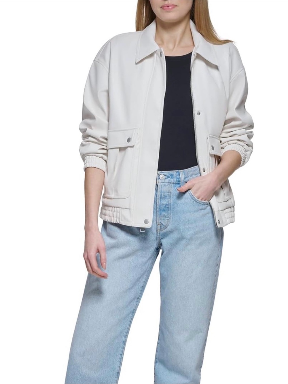 NWT Levi’s Oversized Faux Leather Dad Bomber Jacket Eggshell Size Medium